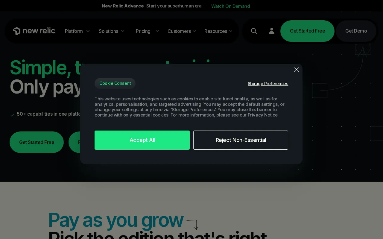 New Relic — pricing page