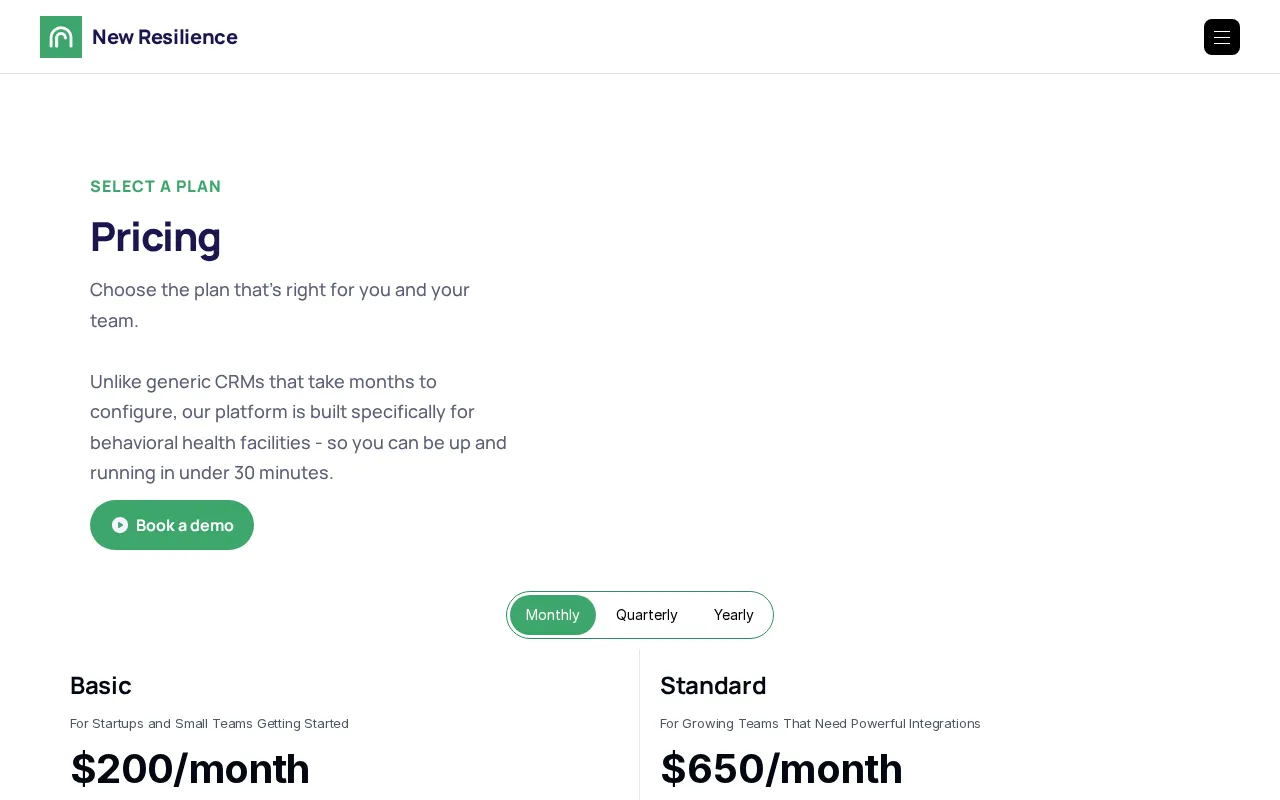 New Resilience — pricing page