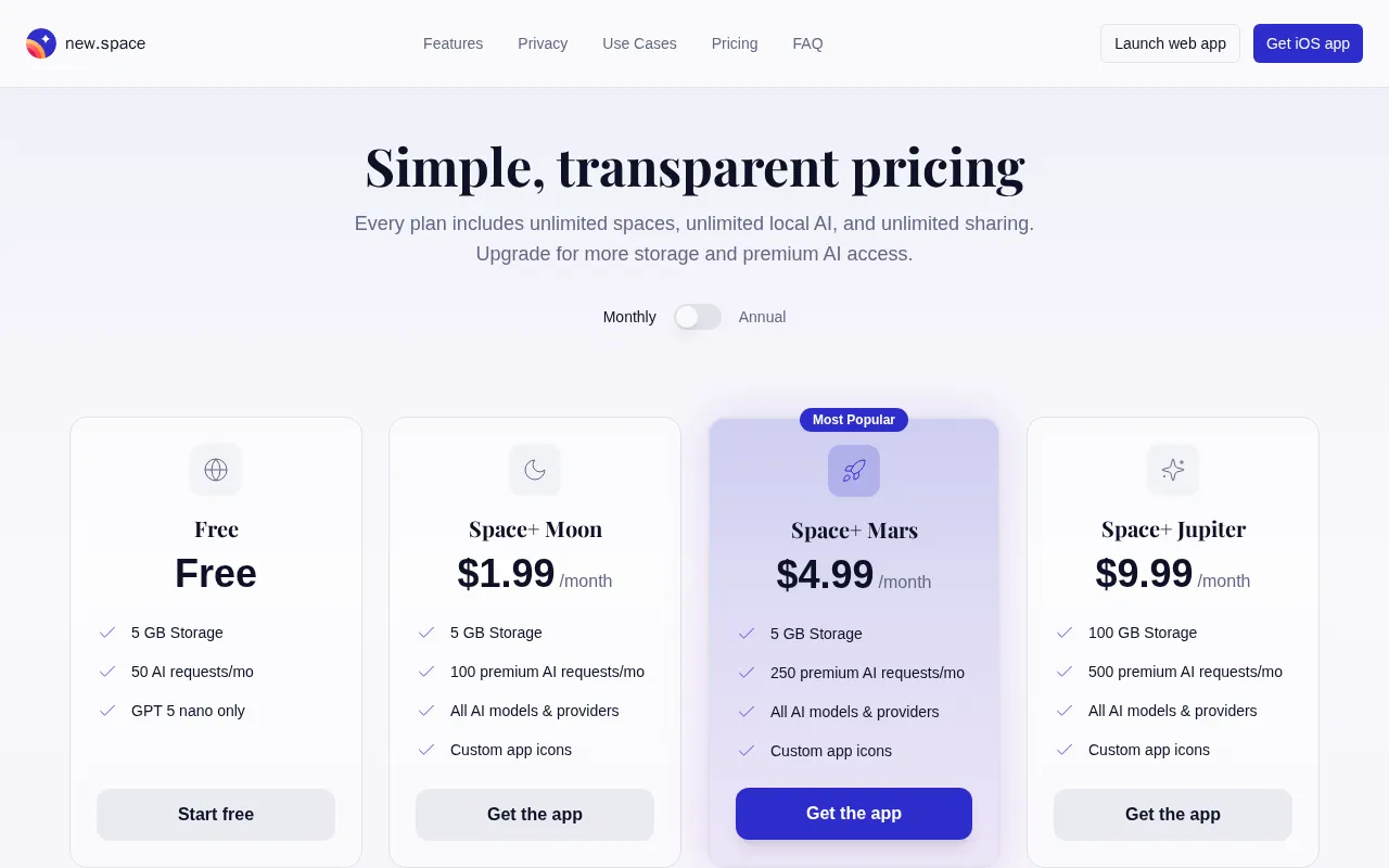 new.space — pricing page