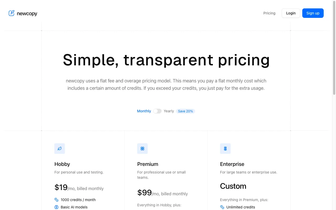 newcopy — pricing page