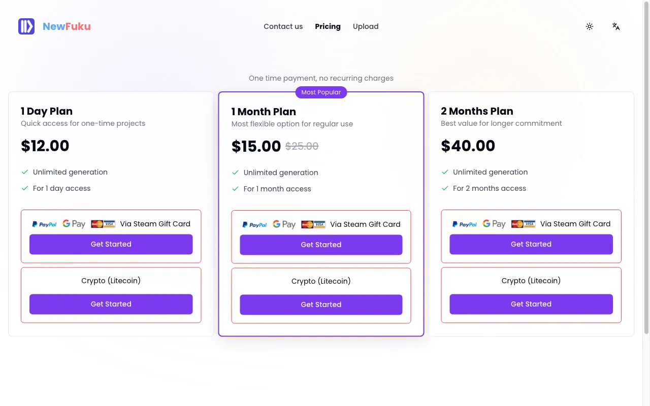 NewFuku — pricing page