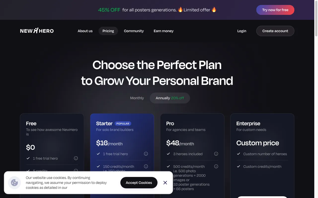 NewHero — pricing page