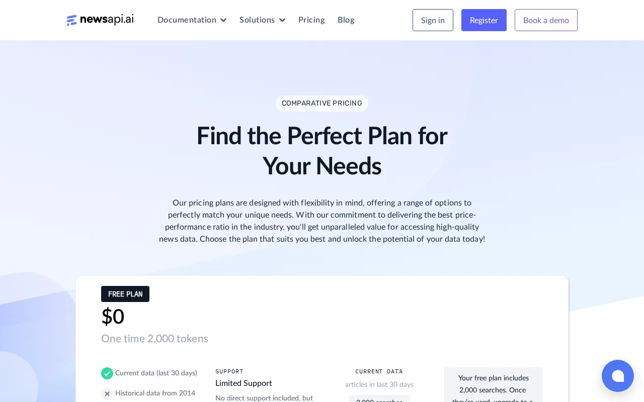 Newsapi — pricing page