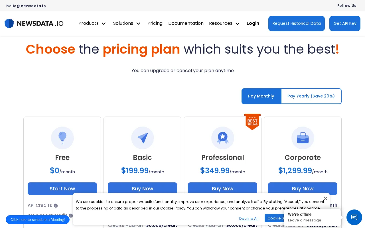 Newsdata.io News API — pricing page
