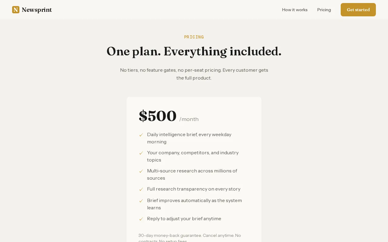 Newsprint — pricing page