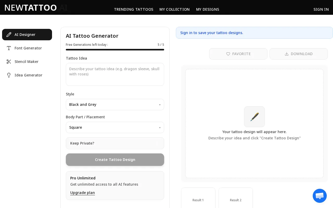 NewTattoo.ai — preview screenshot