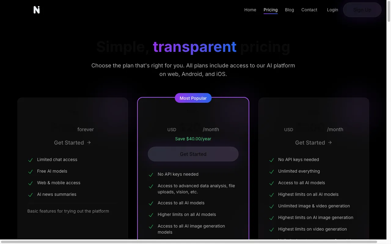Nexal AI — pricing page