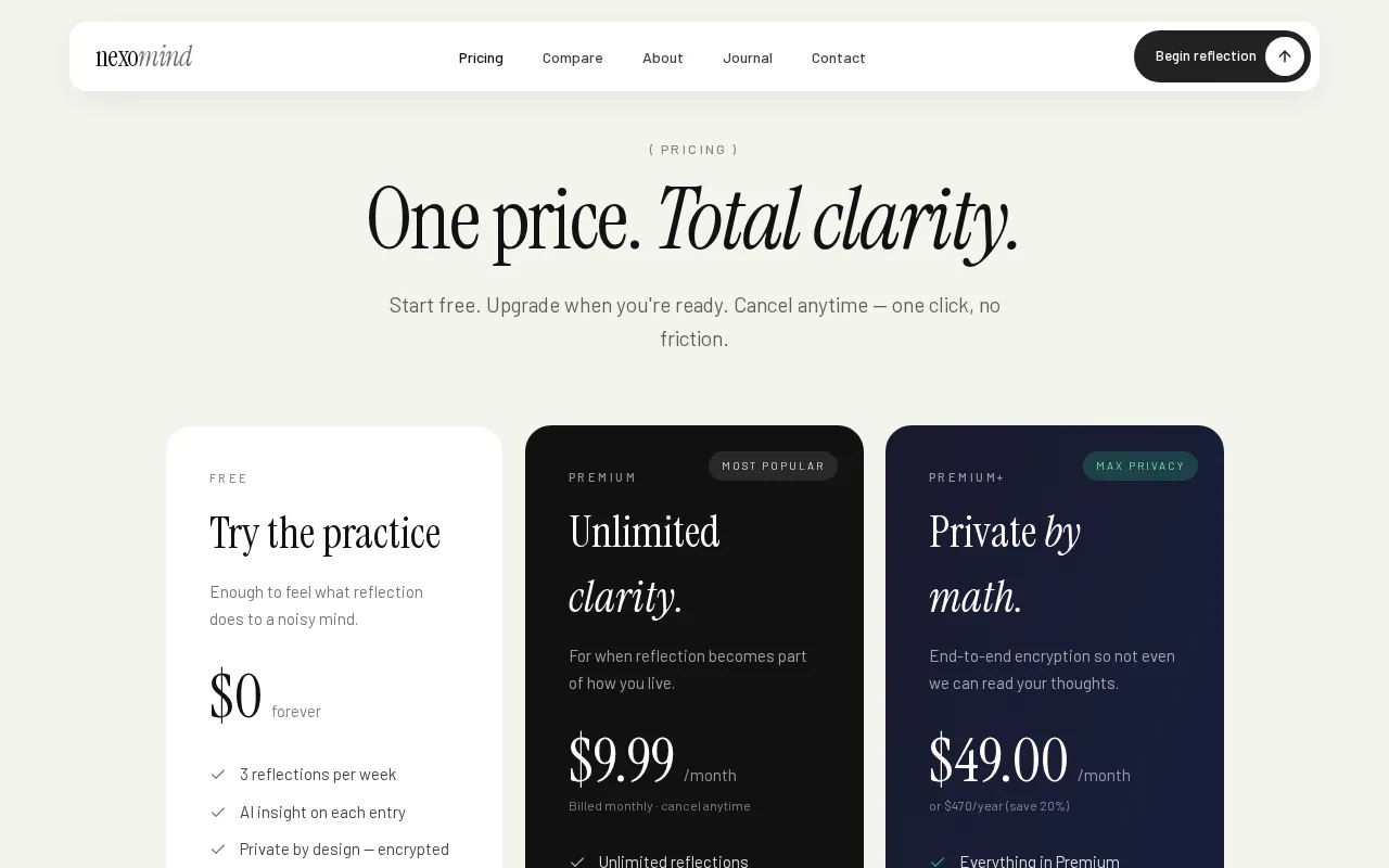 NexoMind — pricing page