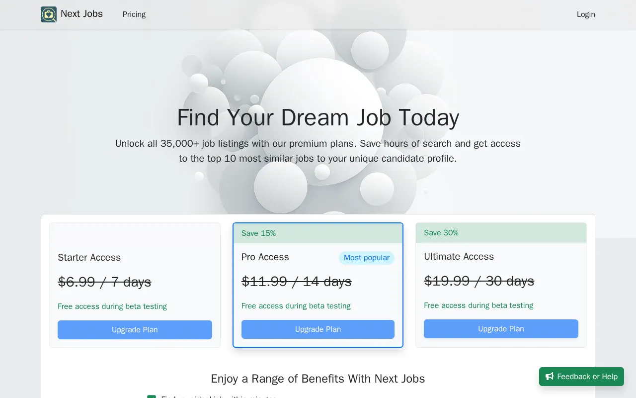 Next Jobs — pricing page