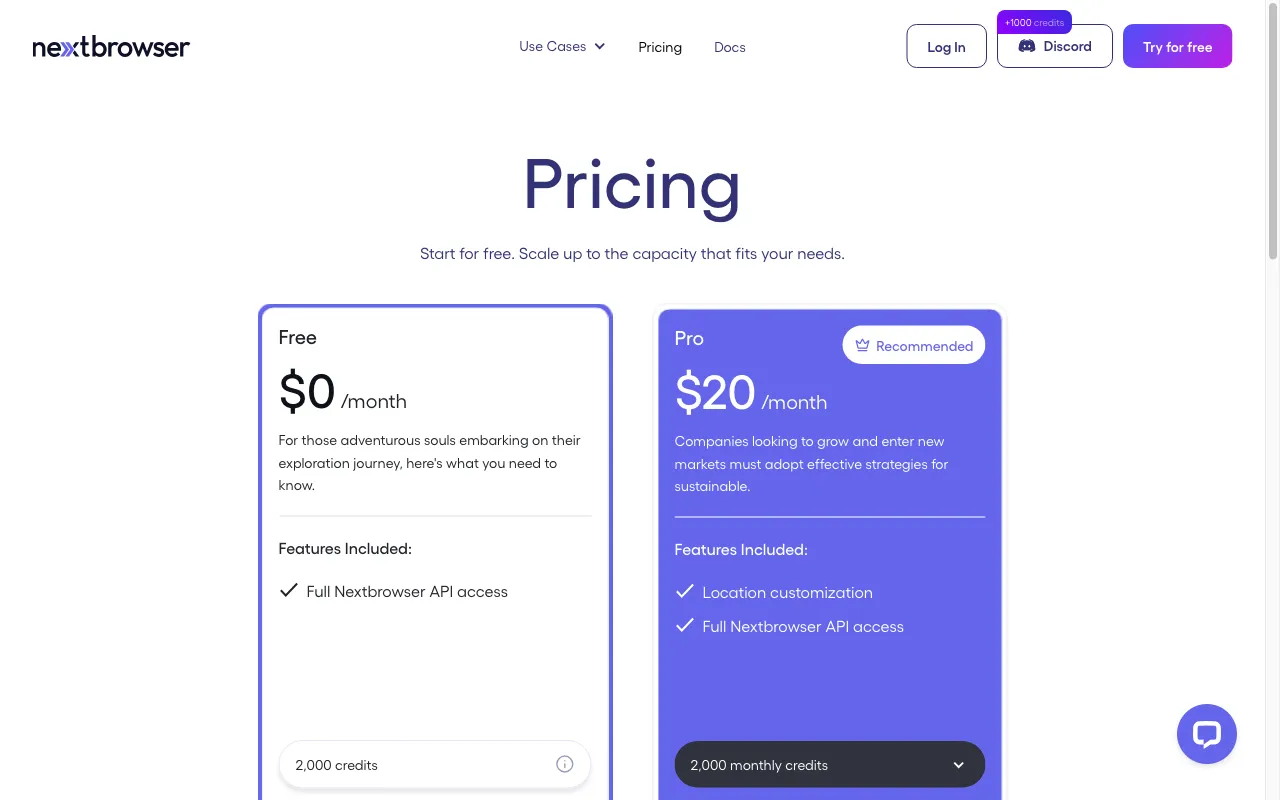 Nextbrowser — pricing page
