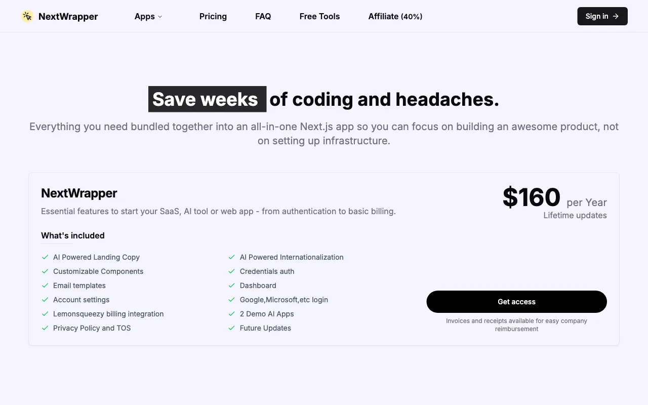 NextWrapper — pricing page