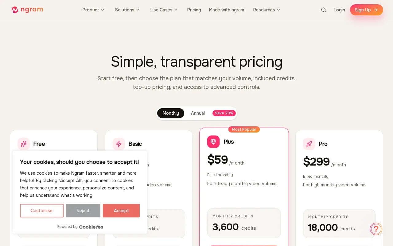 ngram.com — pricing page