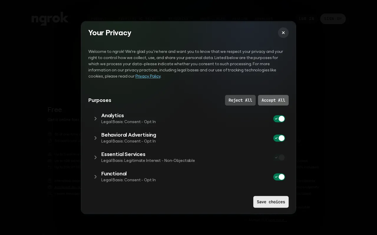 Ngrok — pricing page