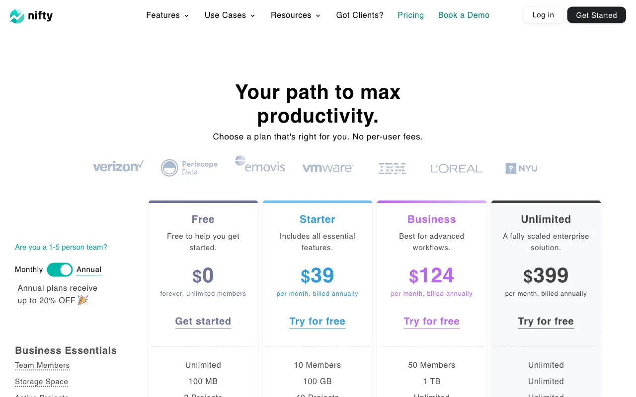 Nifty — pricing page