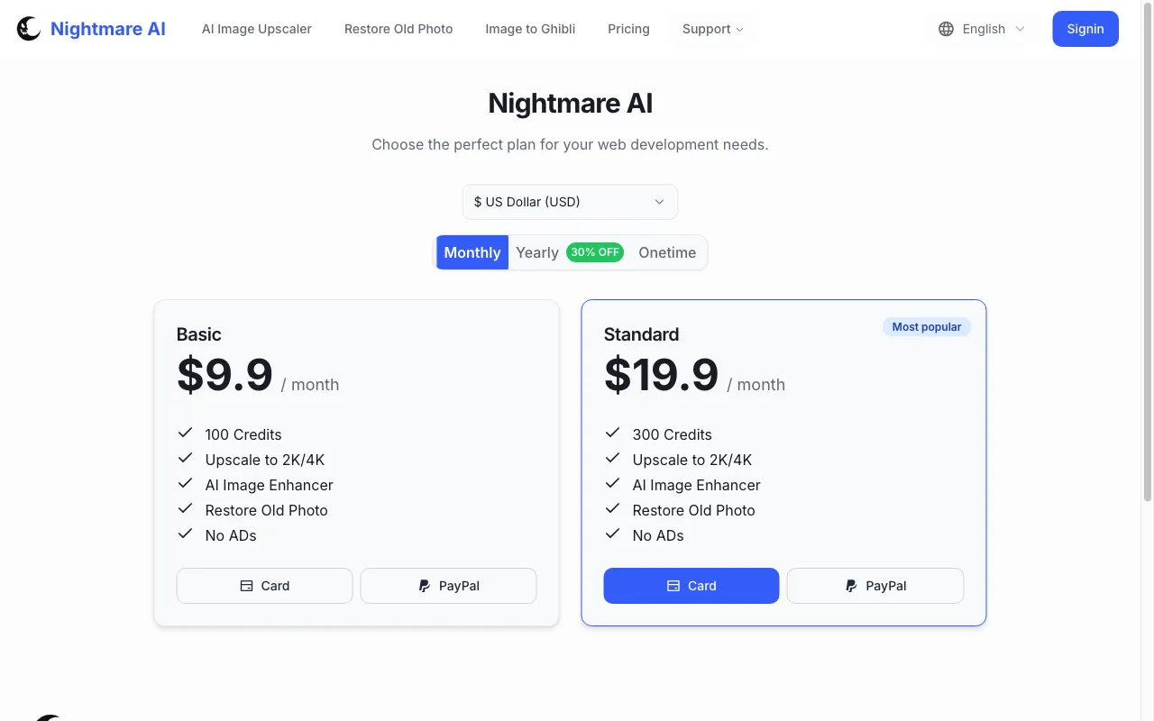 Nightmare AI — pricing page