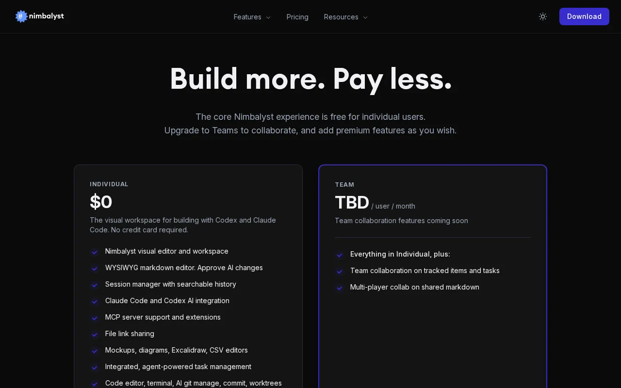 Nimbalyst — pricing page