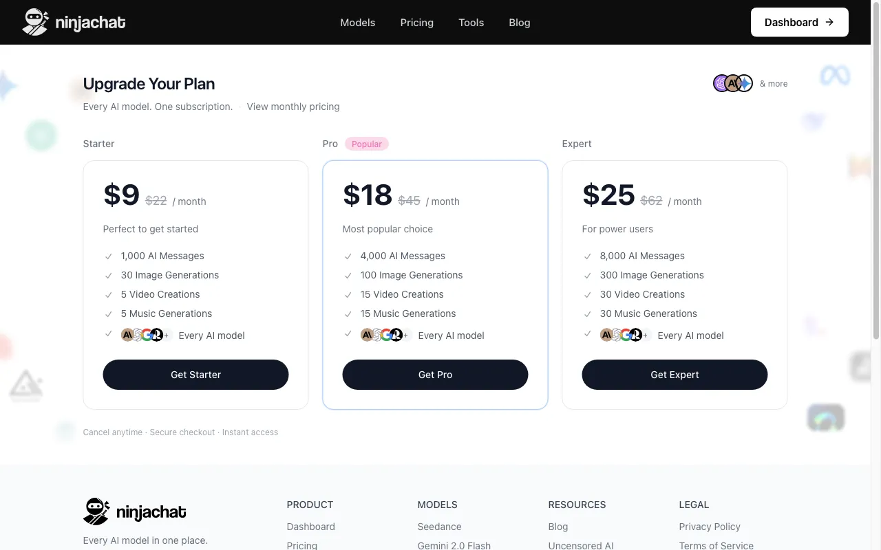 NinjaChat AI — pricing page