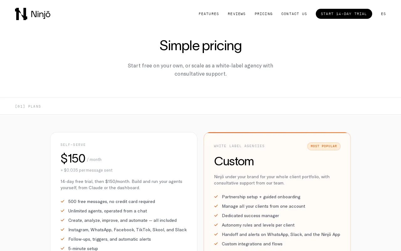 Ninjō AI — pricing page
