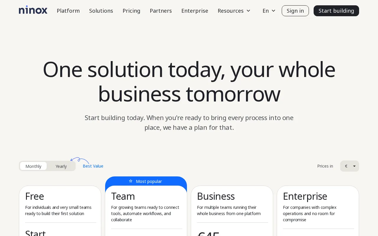 Ninox — pricing page