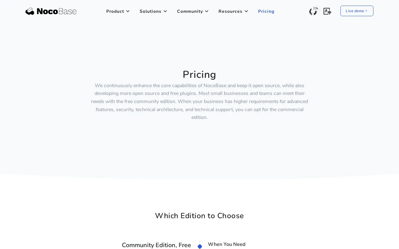 NocoBase — pricing page