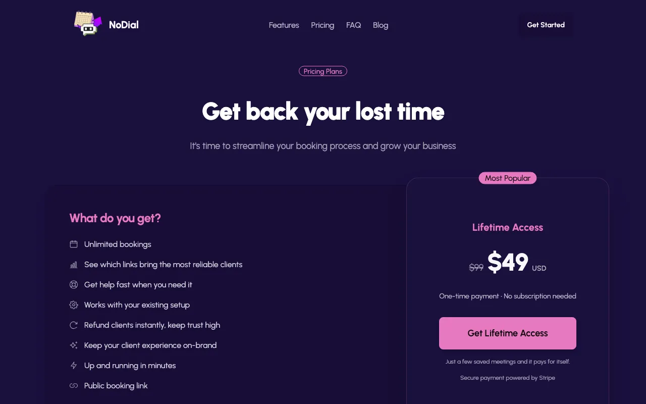 NoDial.io — pricing page