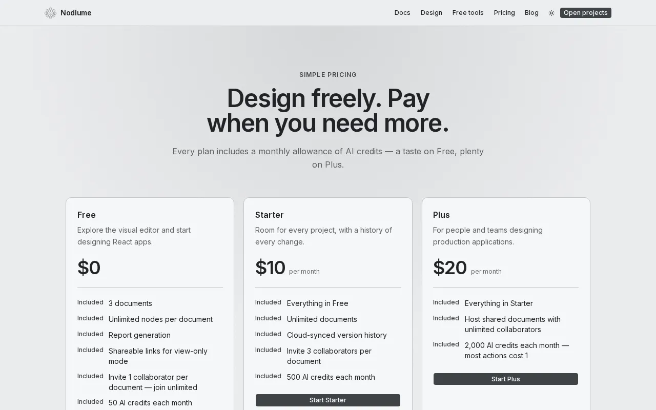 Nodlume — pricing page