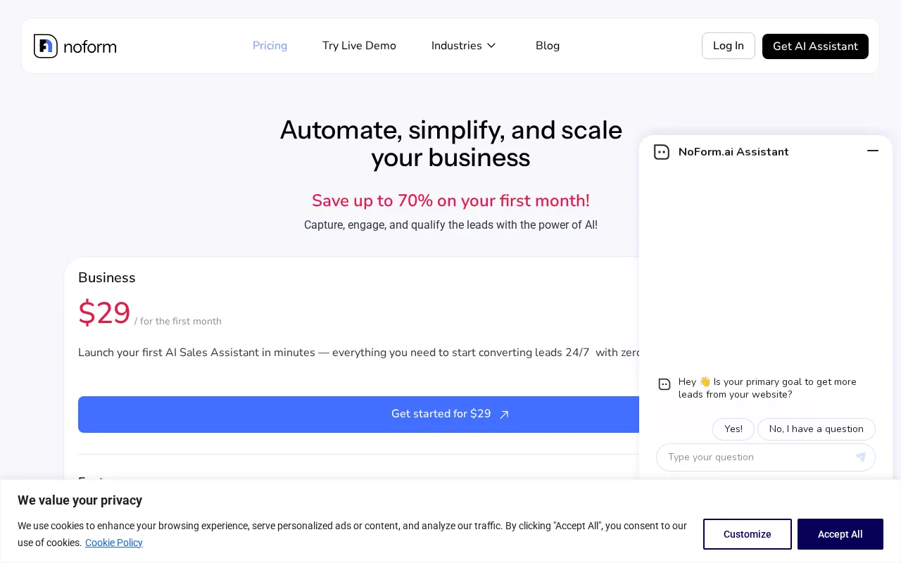NoForm AI — pricing page