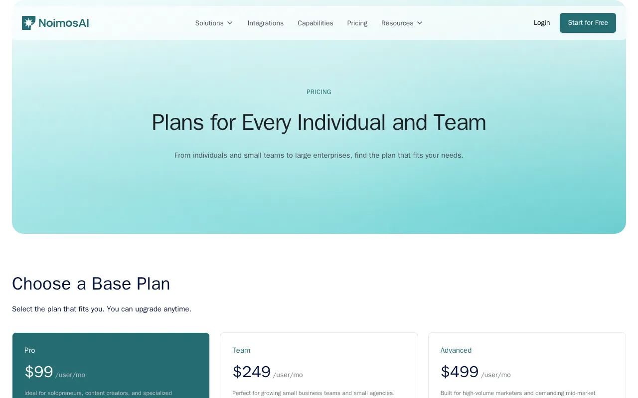 NoimosAI — pricing page