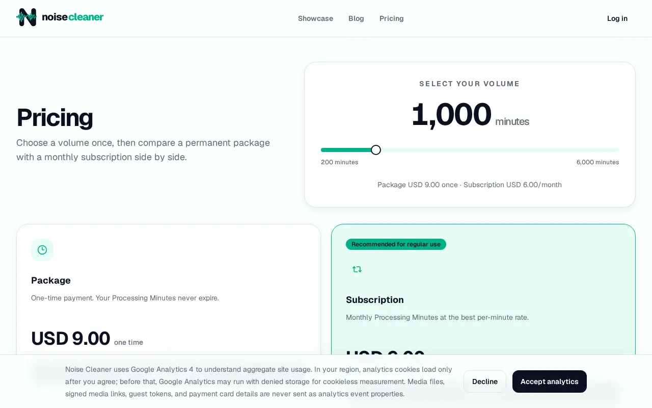Noise Cleaner — pricing page