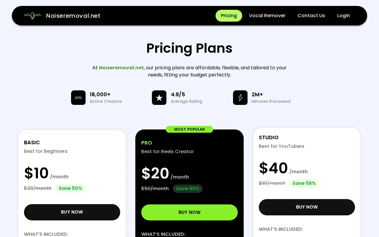 Noise Remover — pricing page