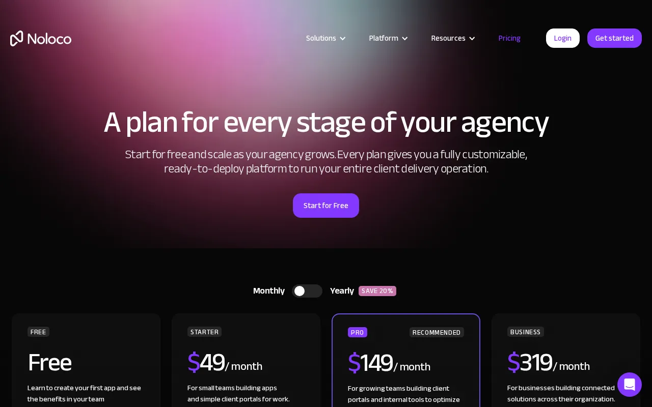 Noloco — pricing page