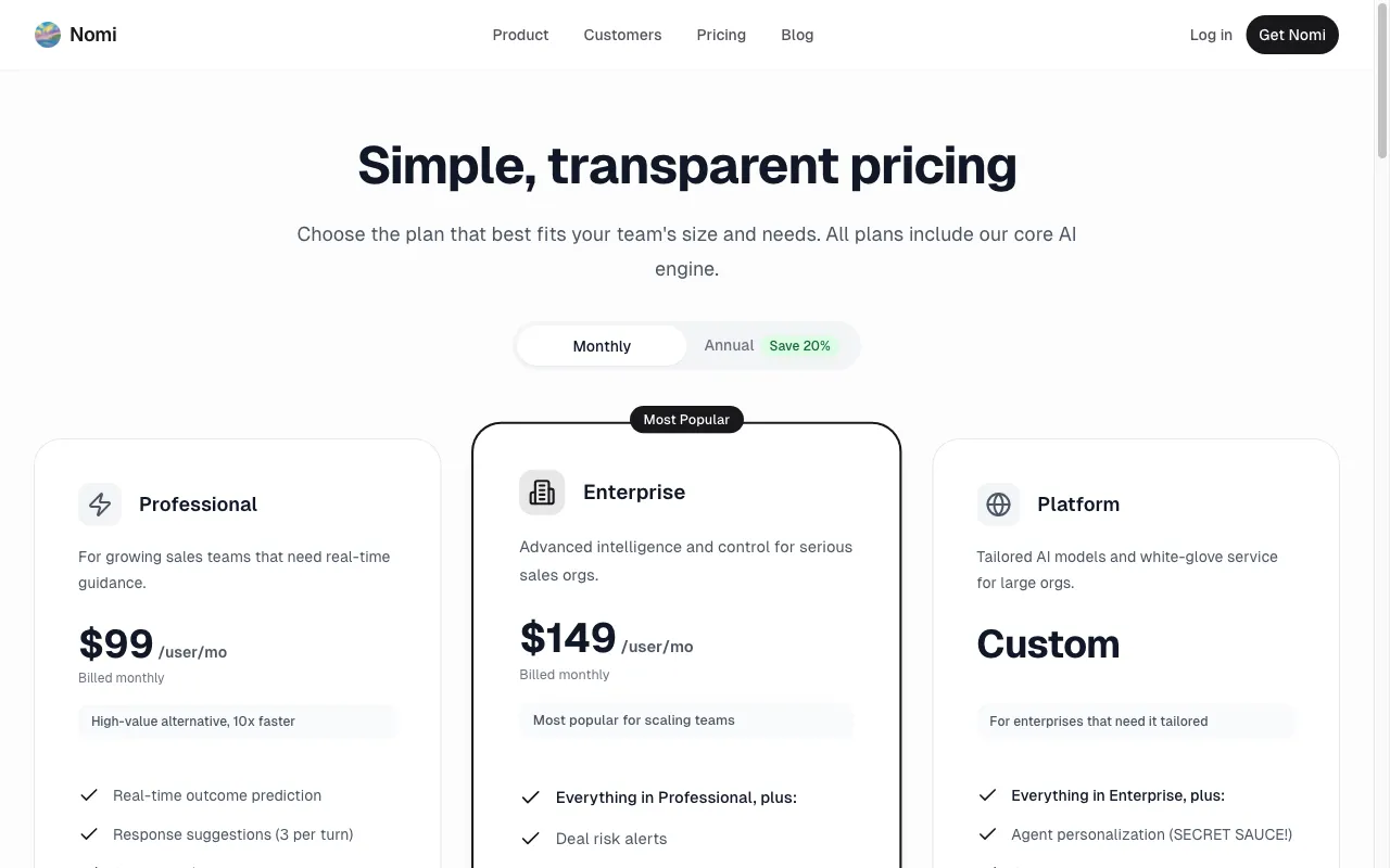 Nomi — pricing page