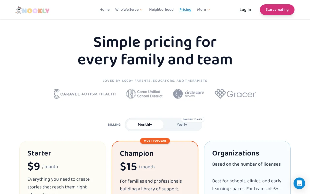 Nookly — pricing page
