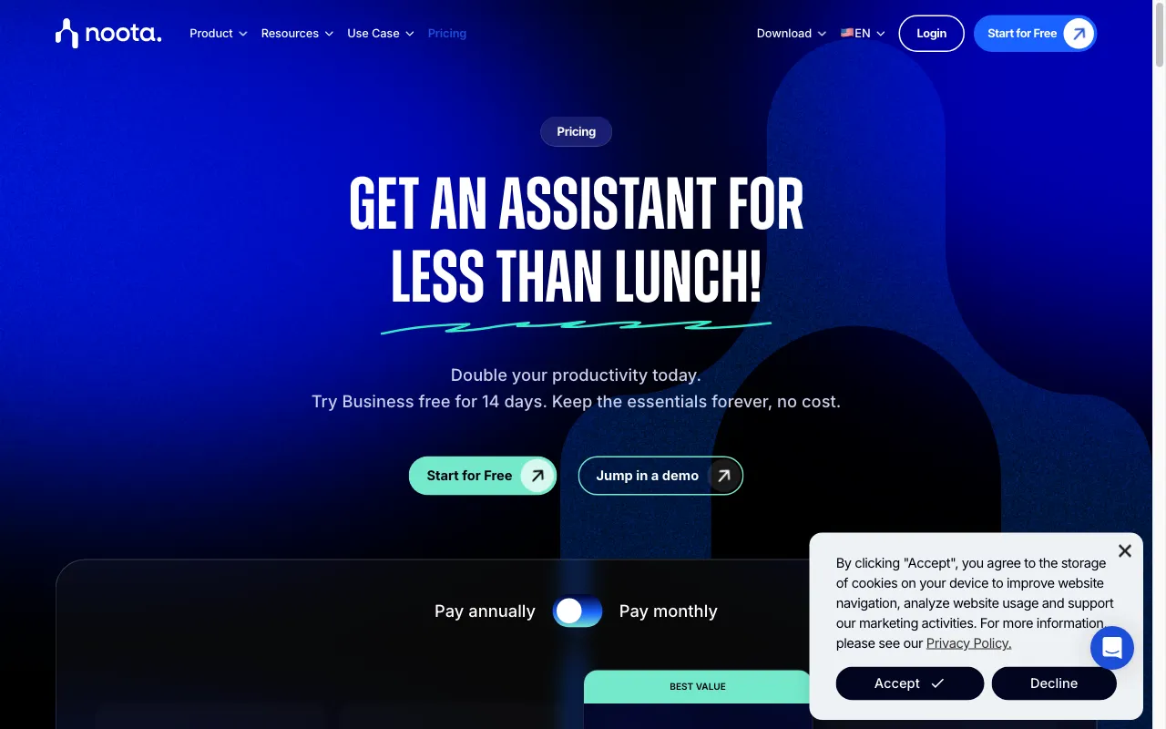 Noota — pricing page