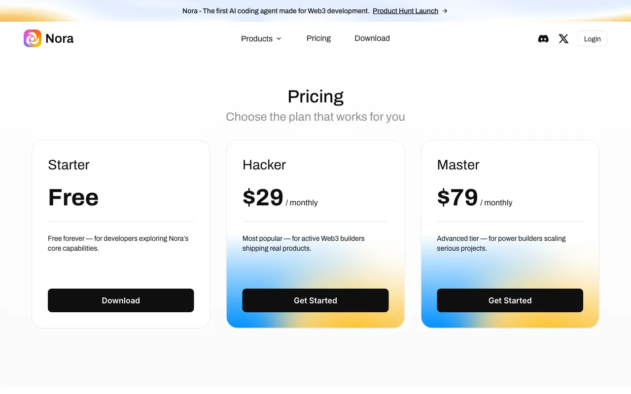 Nora — pricing page