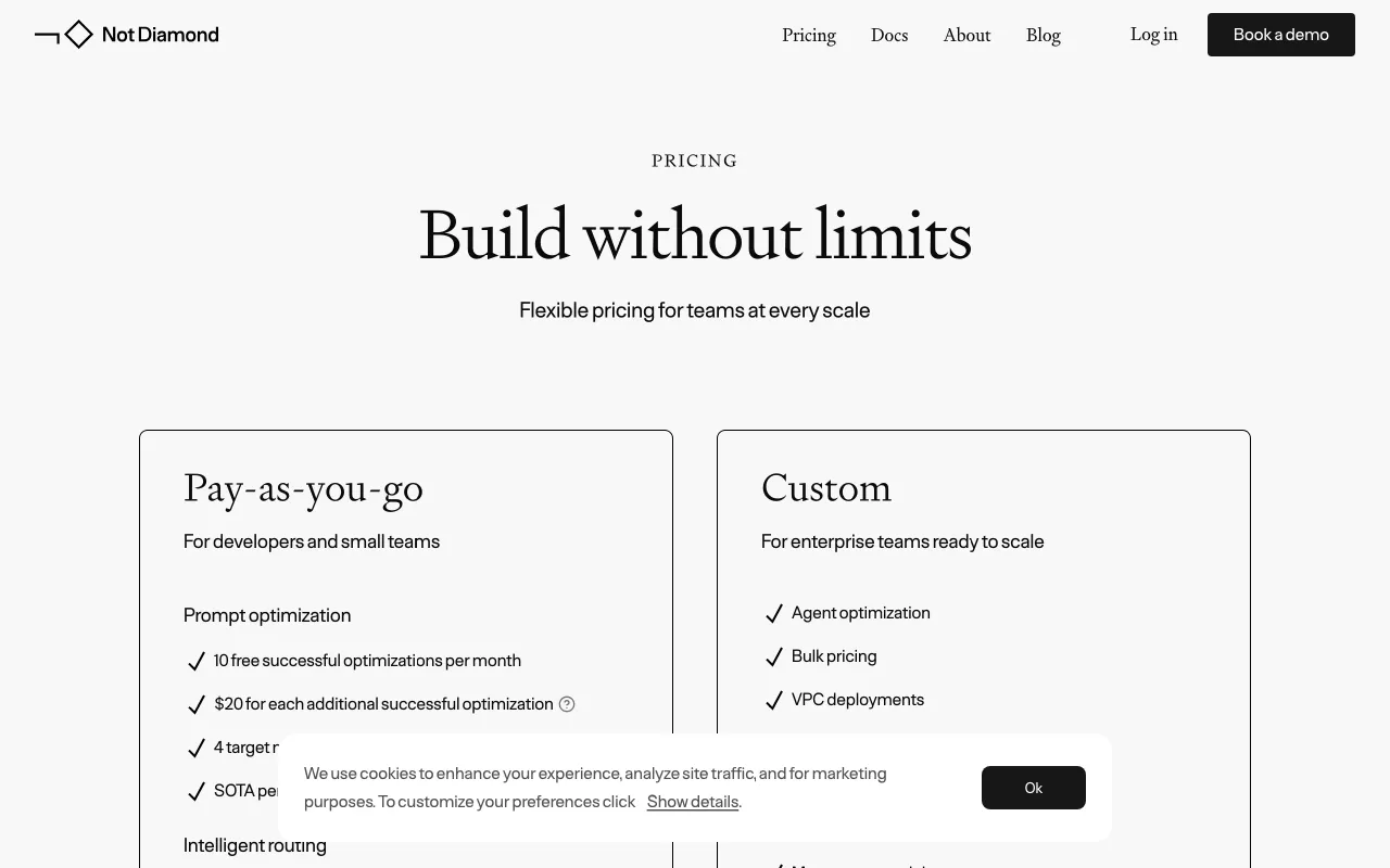 Not Diamond — pricing page