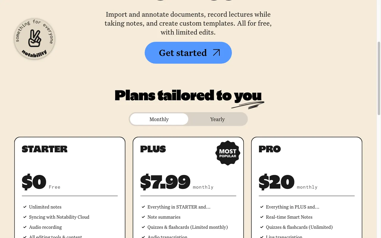 Notability — pricing page