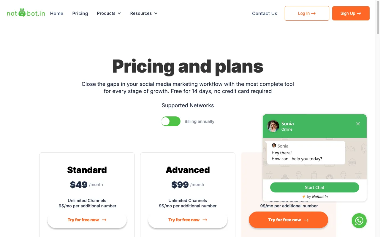 NotBot — pricing page