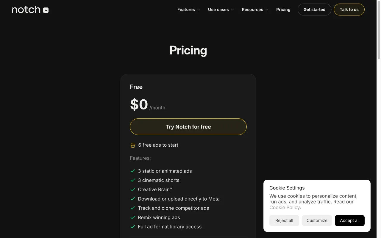 Notch — pricing page