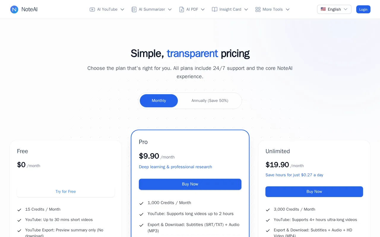 NoteAI — pricing page