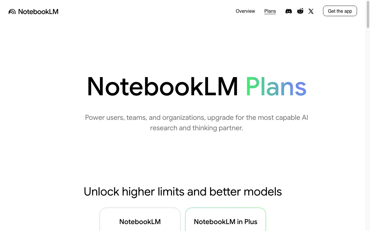 NotebookLM — pricing page