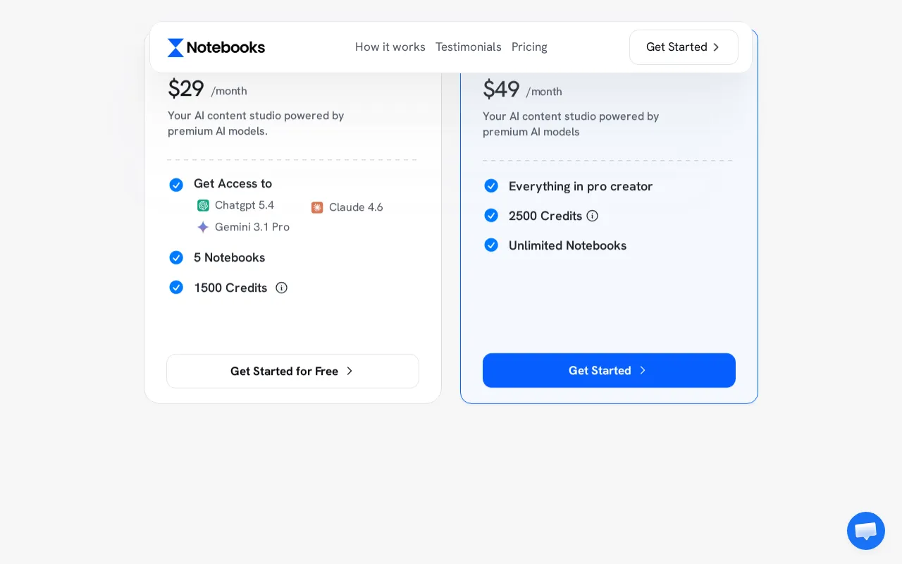 Notebooks — pricing page