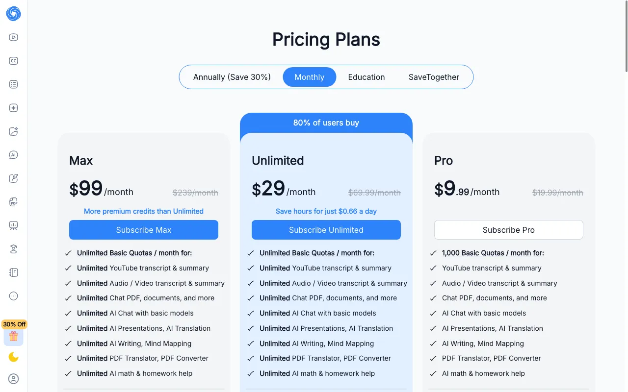 NoteGPT — pricing page