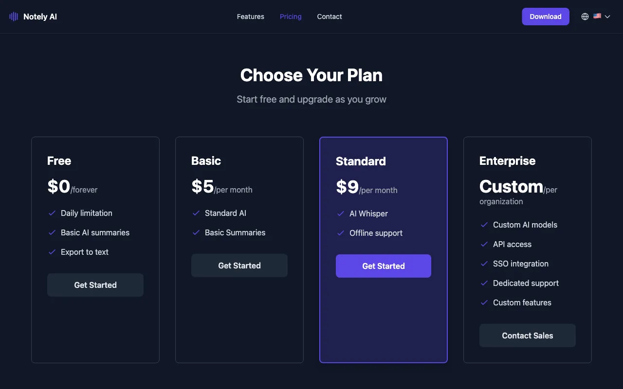 Notely — pricing page
