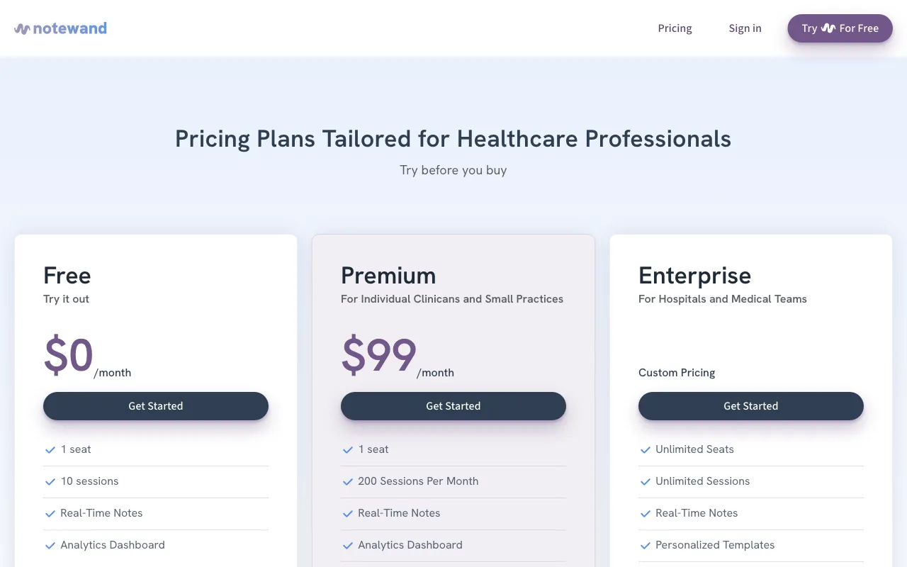 Notewand — pricing page