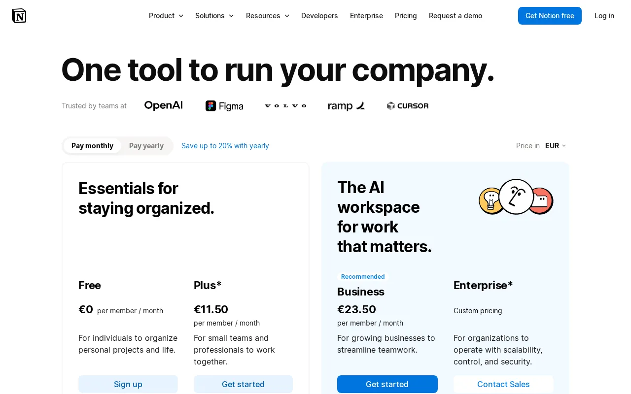 Notion — pricing page