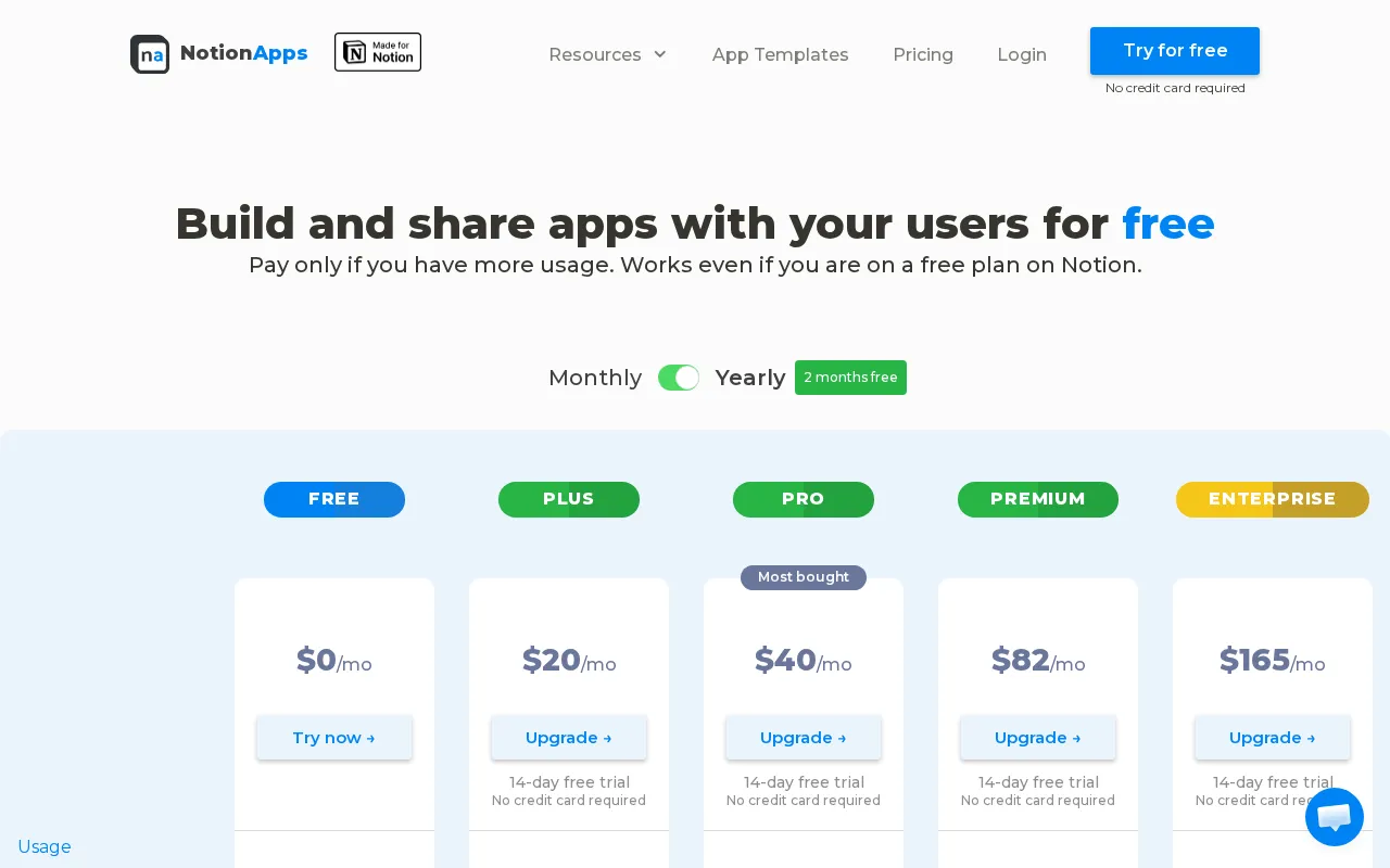 NotionApps — pricing page