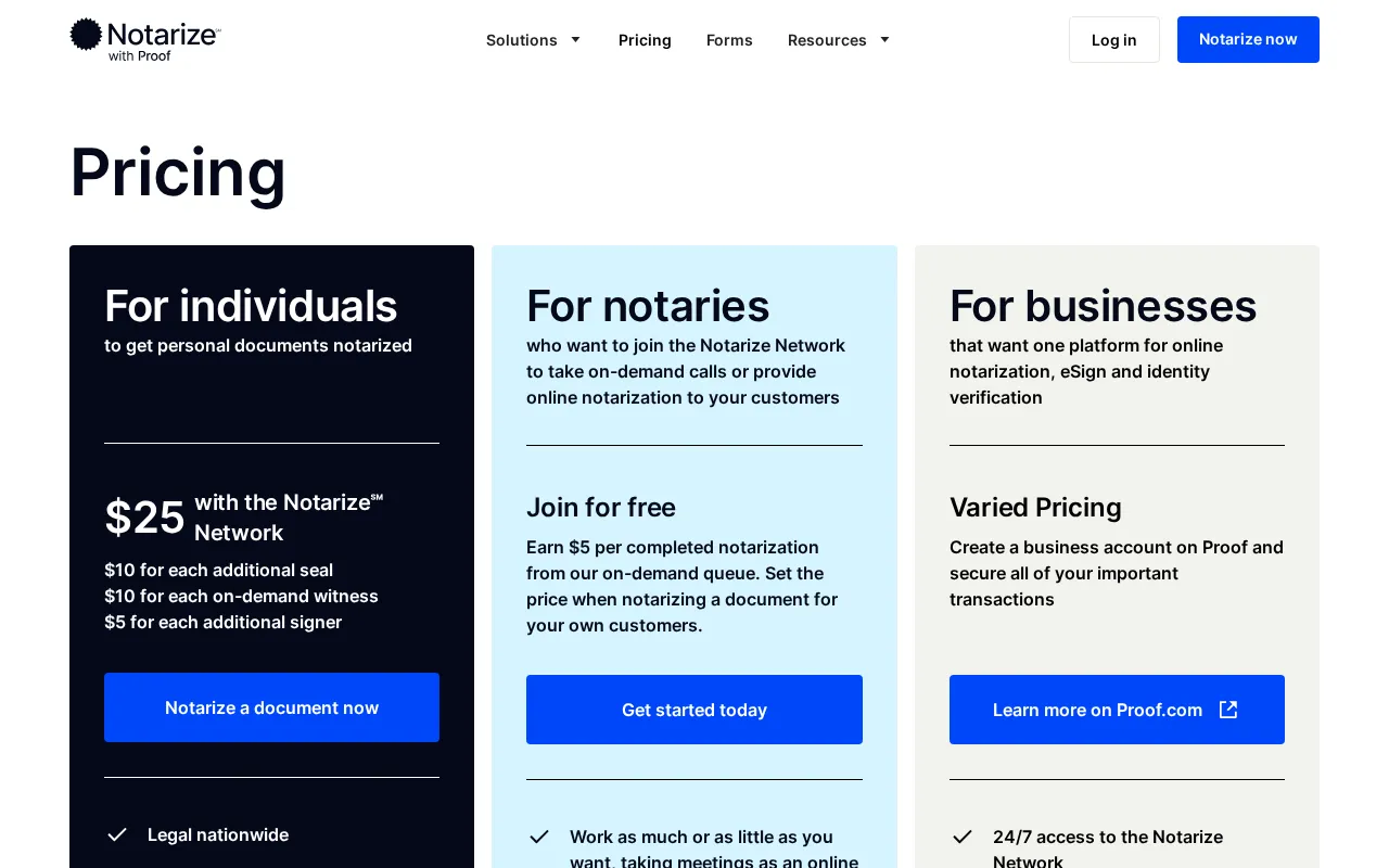 Notarize — pricing page