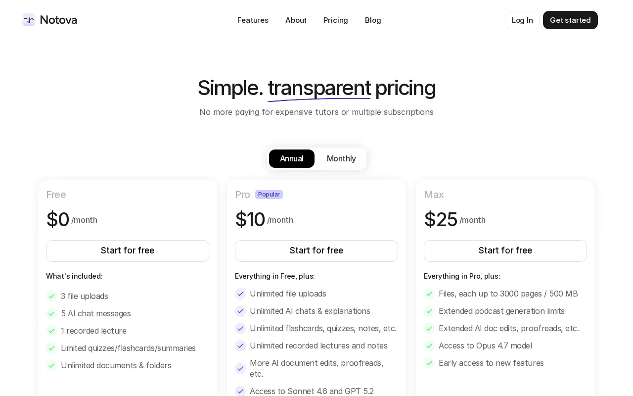 Notova — pricing page