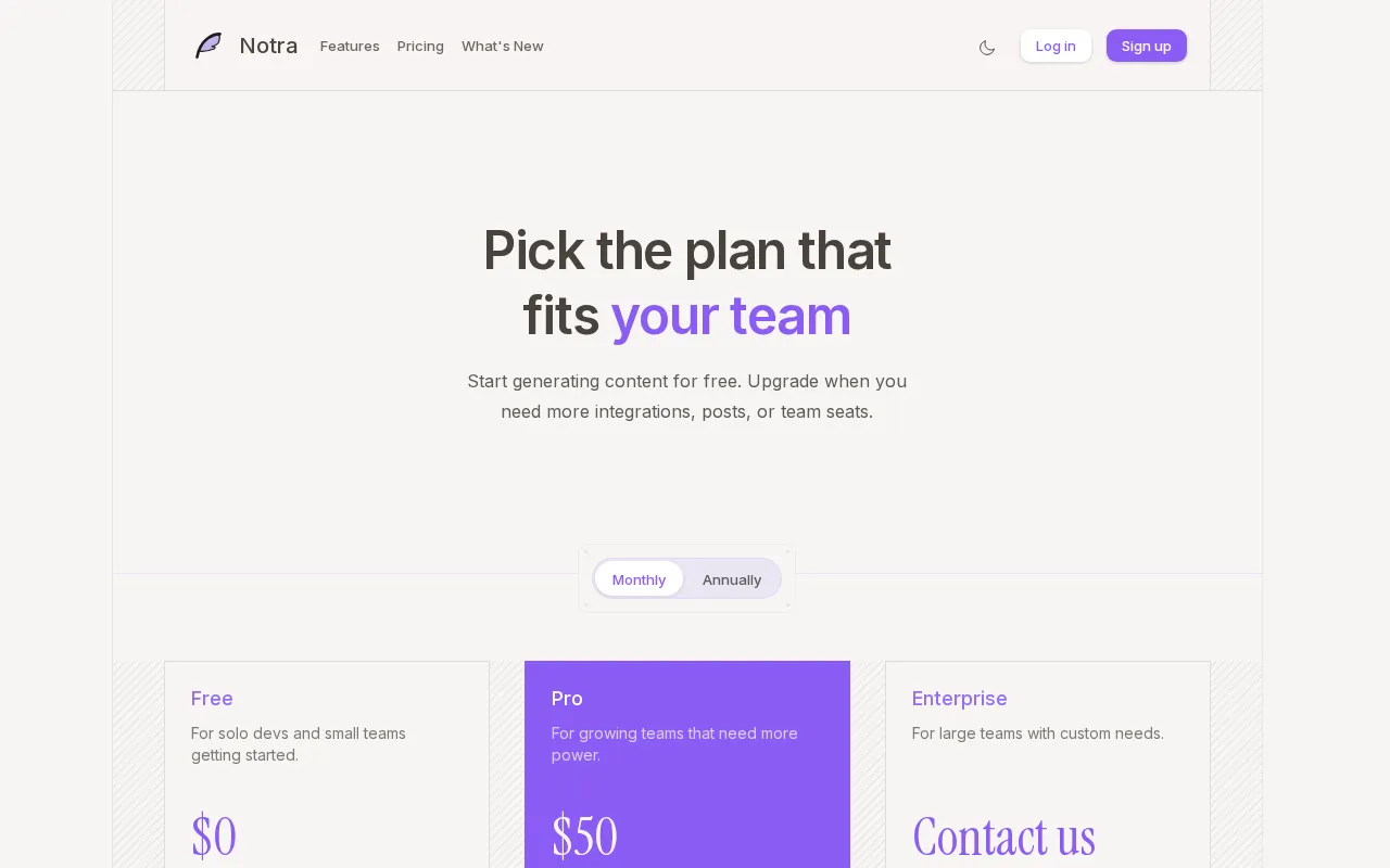 Notra — pricing page